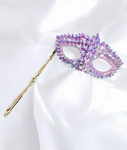 Crystal Masquerade Mask with Stick Met Gala Gold Stick Mask Venetian Masquerade Mask for Masquerade Ball Prom Wedding Events