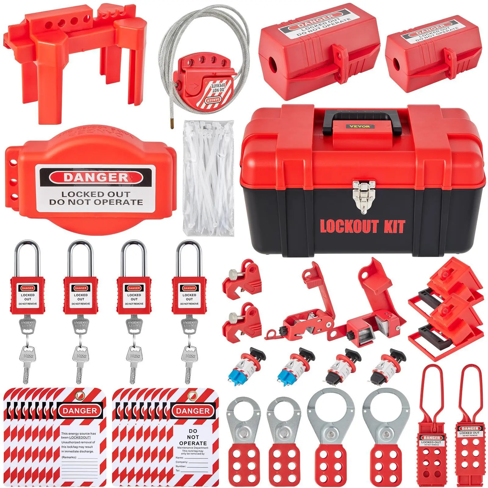 VEVOR 42 PCS Lockout Tagout Kits,  , Electrical Safety Loto Kit Includes Padlocks, 5 Kinds of Lockouts, Hasps, Tags & Ties, Box, Lockout Safety Tools for Electrical Risk Removal in Industrial, Machinery#SohoChic