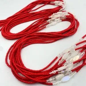 Red Waist Beads – Tie-On African Body Jewelry – Plus Size Friendly (45”-50”) – Add to Cart, Buy Now – Price Per Waist Bead