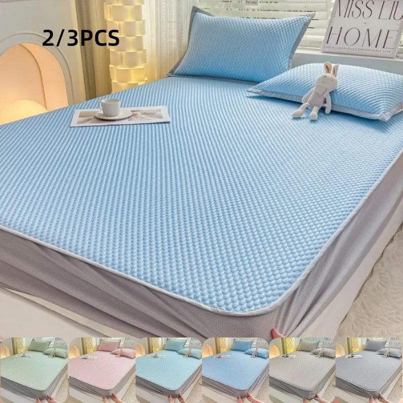 Cool Soft Bed Sheet Set, Breathable Lightweight Foldable, Fitted Design Mattress Protector, Includes 1 fitted sheet+ 1/2 Pillowcase, Complete Sheet Set