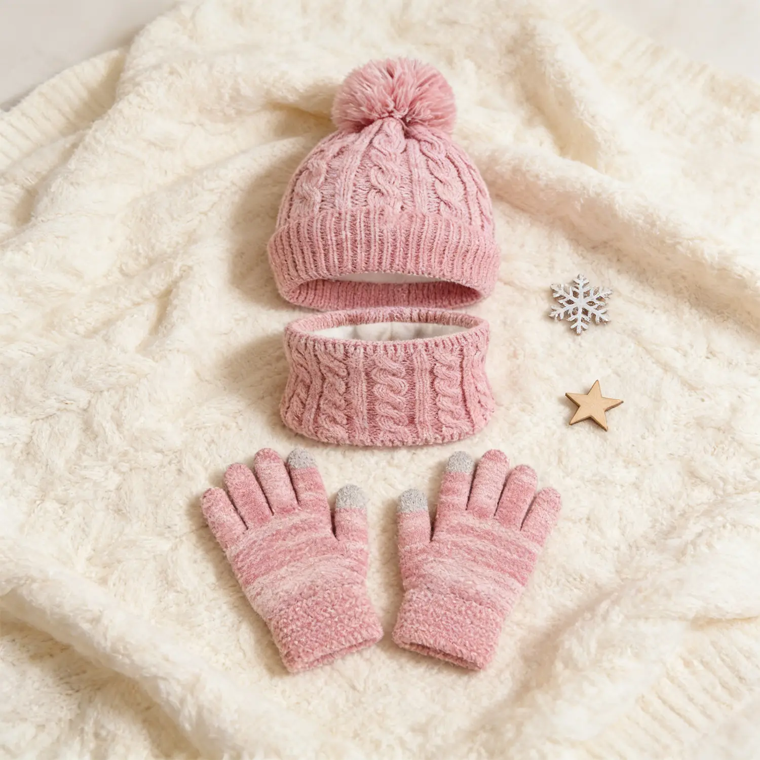 Kids' 3-Piece Knit Beanie Hat, Scarf & Gloves Set for Soft Warmth, Casual Polyester Winter Wear for Daily Outdoor Play, Unisex Ages 4-12 Yrs