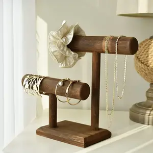 1/2Pcs 2 Tier Wooden Jewelry Bracelet Watch Display Tower, Bangle Scrunchie Necklace Holder Storage Stand