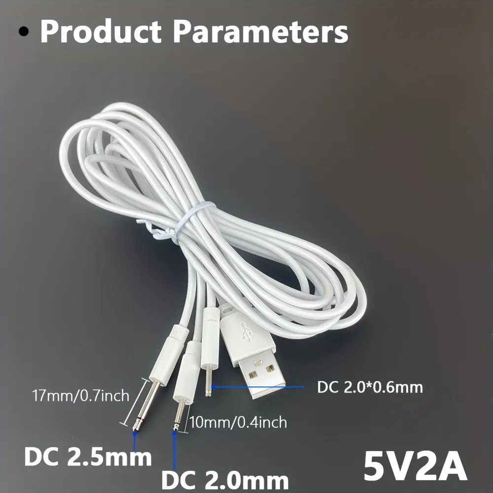 USB 3-in-1 Round Head Solid DC2.5mm, DC2.0mm, DC2.0*0.6mm Charging Cable Versatile Compatibility Electronic Adult Toy Vibrating Massage Stick Power Cable Compact Packaging. 3- in - 1/2- in - 1 (30.37inch) Device