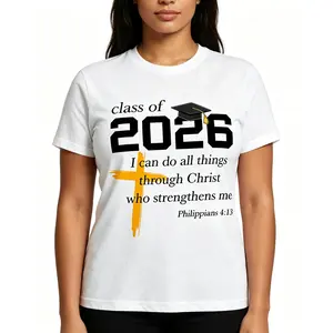 "Class of 2026 Christian Graduation" Philippians 4:13 T-Shirt - Senior 2026 Faith Graphic Tee - Bible Verse Celebration Statement Top - Religious Graduation Gift Apparel - Inspirational Short Sleeve Scripture Shirt