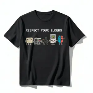 Funny "Respect Your Elders" Retro Gamer T-Shirt. Nostalgic 90s Pixel Art Controller Graphic Tee. oversize Trend  Gift for Him Her Unisex  Top