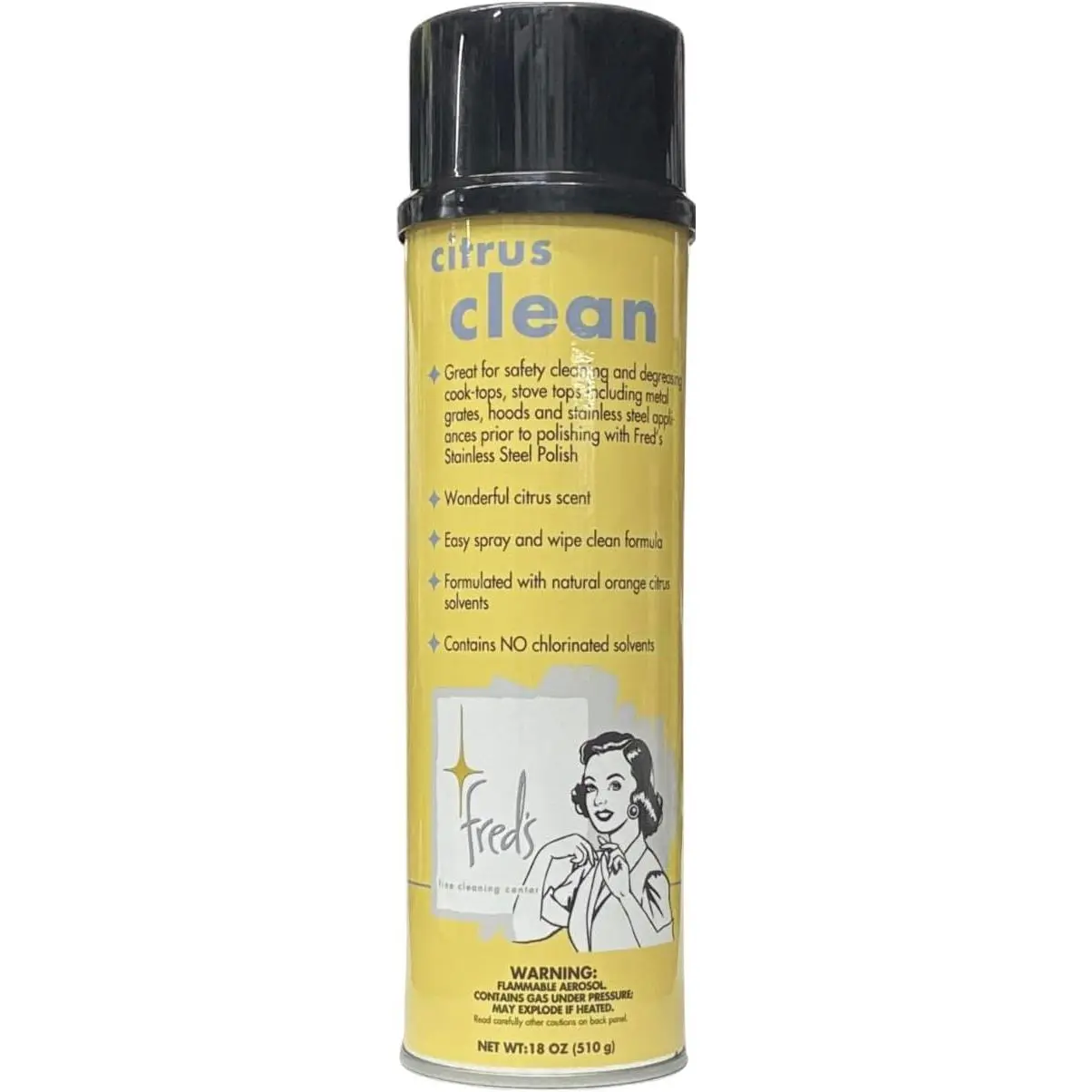 Fred's Fine Cleaning Center Natural Orange All-Purpose Degreaser Foam Spray Cleaner - 18 oz Heavy-Duty Aerosol Can, Fume-Free, Low Odor Fresh Scent, Chemical-Free, Easy to Clean, Safe for Stainless Steel Stoves & Grills, Low Tox Lifestyle Kitchen Cleaner