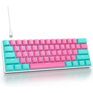 60% Percent Gaming Keyboard Mechanical with Linear Red Switch, 61-Keys Pink Mini Gaming Keyboard LED Light Backlit PBT Keycaps for Laptop, Desktop, PC Gamers (61Miami)
