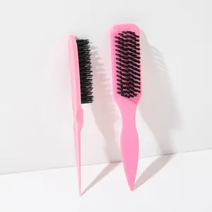 2pcs/Set Hair Styling Combs Slick Back Hair Brush for Smoothing Edge Frizz, Tame Flyaways, Sleek Ponytails, Buns - Boar Bristle Hair Brush for Fine/Medium Women & Men Hair