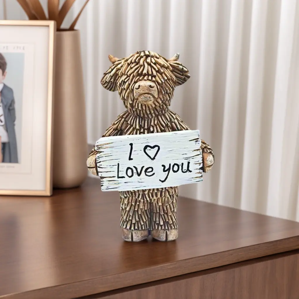 Funny Highland Cow Statue, Animal Figurines, I Love You Sign Holder, Halloween Gift, Creative Home Decor, Statue Decorations, Indoor Outdoor Decoration, Party Decor