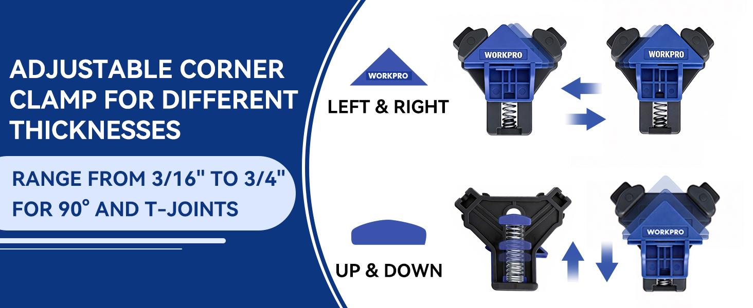 #backtoschool WORKPRO 90 Degree Corner Clamps for Woodworking, Set of 4 Adjustable Spring Loaded Clamps One Hand Woodworking Tools for Framing, Cabinets and Projects