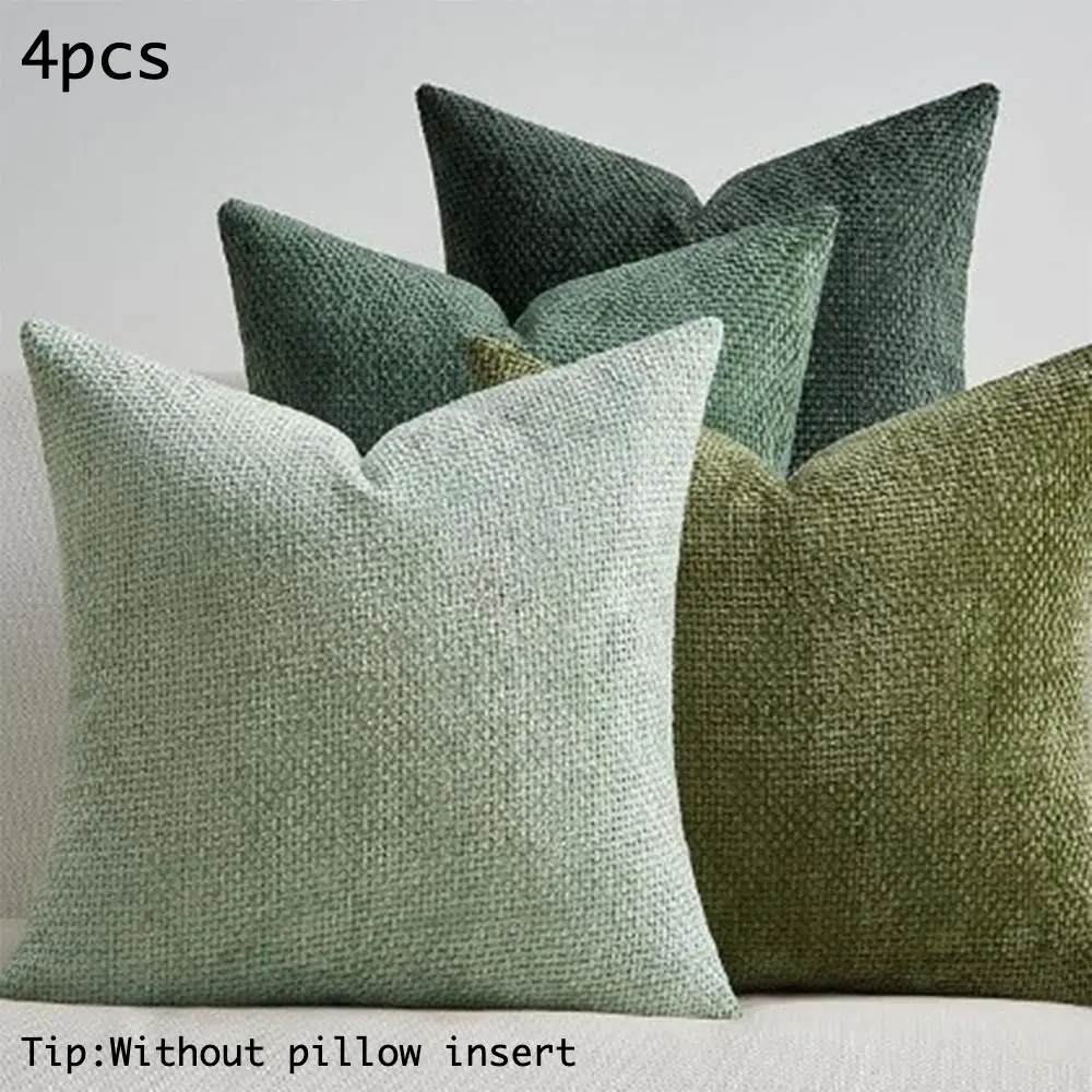 4pcs Throw Pillow Covers 20x20 Inch Neutral Chenille Farmhouse Boho Style Cushion Covers Mid Century Decorative Couch Pillows Sofa Bed Living Room Home Decor Cases Throw Cushion Slipcovers