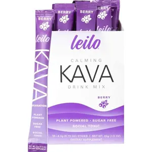LEILO Calming Kava Drink Mix – Berry, 10 Stick Packs (Plant-Based Relaxation Powder, Non-Alcoholic, Sugar-Free Herbal Supplement)