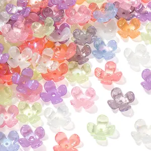 100 count Cherry Blossom Beads, 5-Petal  Flower Beads, Mini Spacer Hair Accessories Halloween Christmas for Bracelets Earring  Making- Multicolor