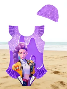 Stage Star Swimwear, Glitter Idol Design, Fitted Sleeveless Swimsuit, Casual All over Print, H-Type Silhouette