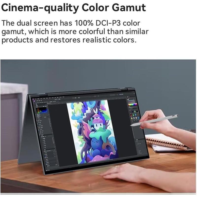 EHOMEWEI X2 extra Portable Monitor Double Touch Screen & Stylus 16"*2 60Hz 100% DCI-P3 400Nit Full CNC Metal Shell Type-C for Laptop PC Mac Phone