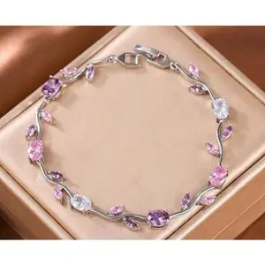 Colorful Gemstone Tulip Elegant Jewelry Set for Women Adjustable Dainty Cubic Zirconia Trendy Choker Pendant Necklace Earrings Ring Bracelet Mother's Day Gifts