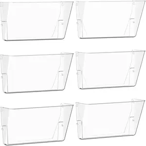 Clear Acrylic Single Pocket Plastic Hanging Wall Mount File Holder for Office Home (Clear, 6 Pack)