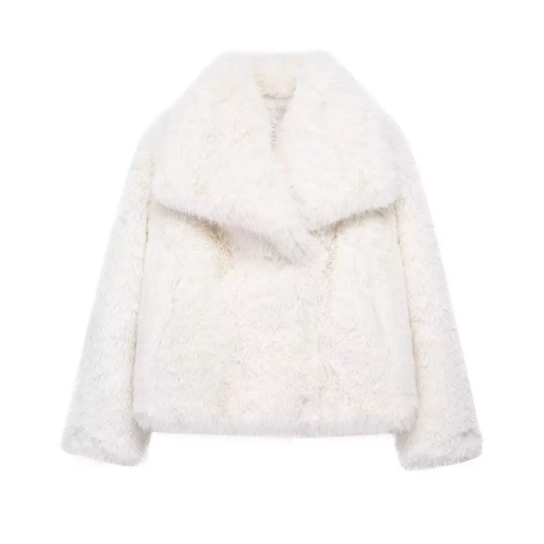Women's Luxurious Oversize Solid Color Wide Lapel Snap Closure Fuzzy Thermal Outerwear, Fall & Winter Long Sleeve Outerwear, Faux Fur Outfit??gift?? Womenswear Casual Women's Luxurious Oversize Solid Color Wide Lapel Snap Closure Fuzzy Thermal Outerwear, Fall & Winter Long Sleeve Outerwear, Faux Fur Outfit??gift?? Womenswear Casual