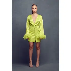 Posh Satin feather trim mini dress
