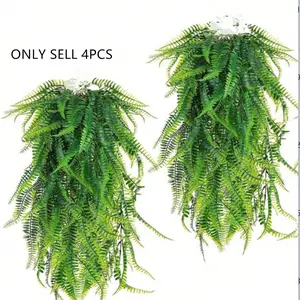 4 Piece Artificial Boston Ivy Plant Set, Valentine's Day Floral Arrangement, Indoor Outdoor Room Decor, UV Resistant Plastic Fern Leaves, Fake Plastic Greenery, Fake Hanging Plants, Fake Plant Decoration