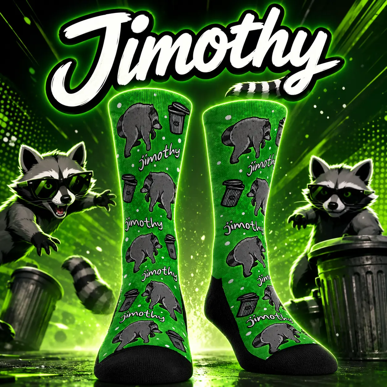 Jimothy the Raccoon Viral Crew Socks Jimothy the Raccoon Viral Crew Socks
