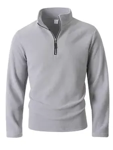 New Men's Polar Fleece Sweatshirt, Stand Collar Half-Zip Pure Color Long Sleeve Top, Casual Outerwear for Fall & Winter