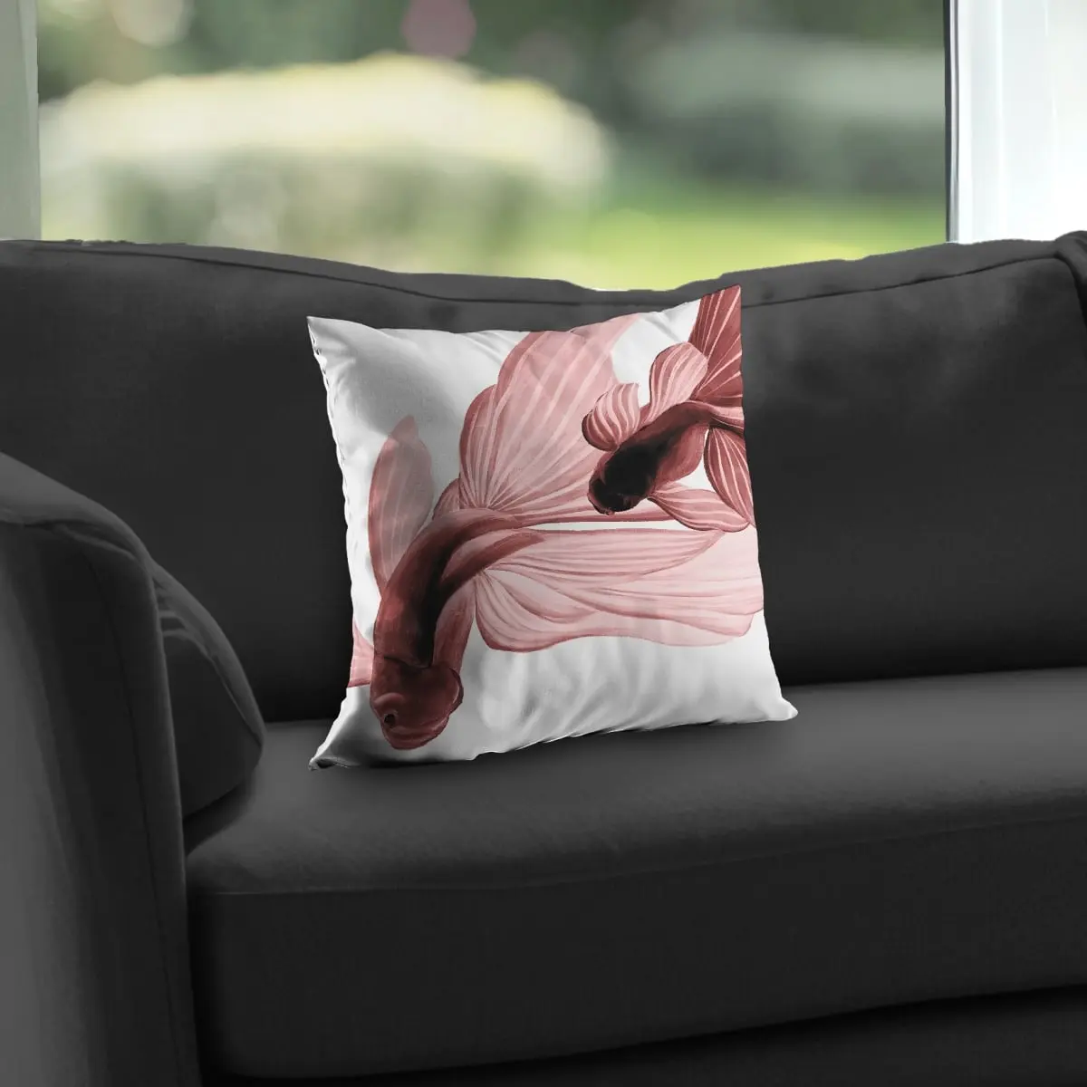 Begin Home Decor C1PT14140GOEBP 14x14 in. Poly Twill Red Betta Fish Coastal Asian Throw Pillow - Durable, Aquatic-Themed, Elegant Home Decor with Easy Maintenance Insert, Durability, Elegance