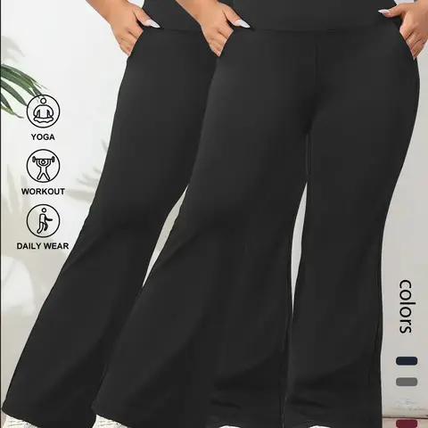 Plus Size Women's Breathable High Waist Ruched Sports Flare Pants, Abdominal Control Straight Leg Fitness Yoga Pants, Gym & Daily Wear, Athleisure Fitness Bottoms, Breathable Pants, Flared Yoga Bottoms, Workout Sportswear