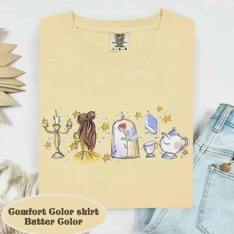 Comfot Colors Watercolor BellePrincess Shirt, Magic Kingdom Tee, Vintage Graphic Style Tee, Comfot Colors Space Humor T-Shirt