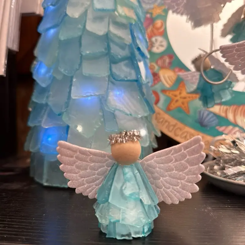 Real Sea Glass angel hanging ornament coastal Christmas decoration