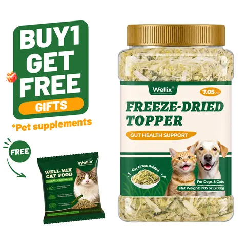 Wellix Dog & Cat Freeze Dried Food Topper Cat Grass, Chicken, Egg Yolk Flavor, Helps Hairball Removal Mixed Meal Topper 7.5 OZ #sohochic