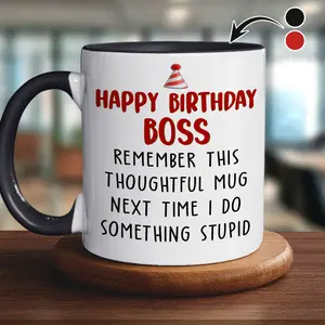 Gift - Happy Birthday Boss 11oz/15oz Ceramic Coffee Mug – Funny Office Holiday Gift, Thoughtful Employee Present, Appreciation Gift for Boss, Manager, or Mentor, Boss Lady