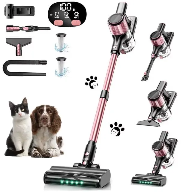 Cocbny Cordless Vacuum Cleaner, 8 in 1 Lightweight Stick Vacuum for Home Hardwood Floor Carpet Pet Hair, A27, Pink