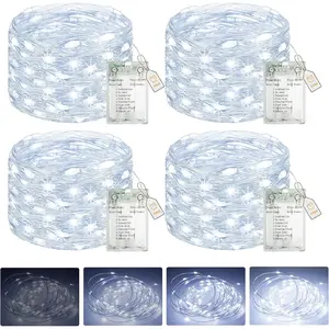 4 Pack Fairy Lights  Operated with Timer, 16.4 FT 50 LED  Wire Twinkle String Lights 8 Modes Dimmable  for Indoor Christmas Bedroom Wedding Decorations, Cool White
