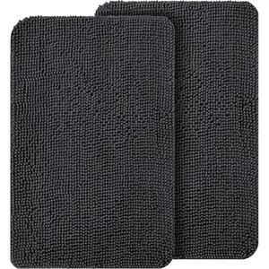 Door Mat Set 2- 30x20, Absorbs  and Dirt, Absorbent Non-Slip Washable Doormat, Quick Dry Chenille Mud Mat for Dogs, Entry Indoor Entryway Carpet for Inside Floor, Dark Grey