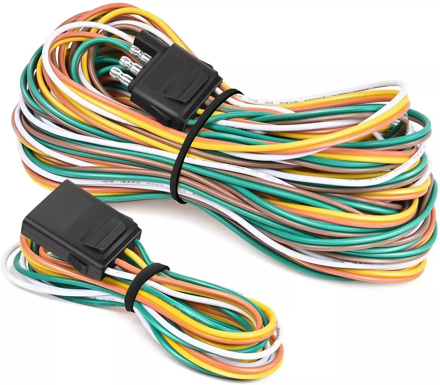 Road Trip Ready: 4-Way Flat Towing Harness Kit. 25FT Male & 4FT Female Wishbone Extension Cable. Color Coded For Marine Boat Camper ATV Utility