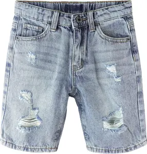 SPACE Baby Little Big Boys Denim Shorts,Elastic Waistband Inside Ripped Holes Stretch Jeans Summer Wear