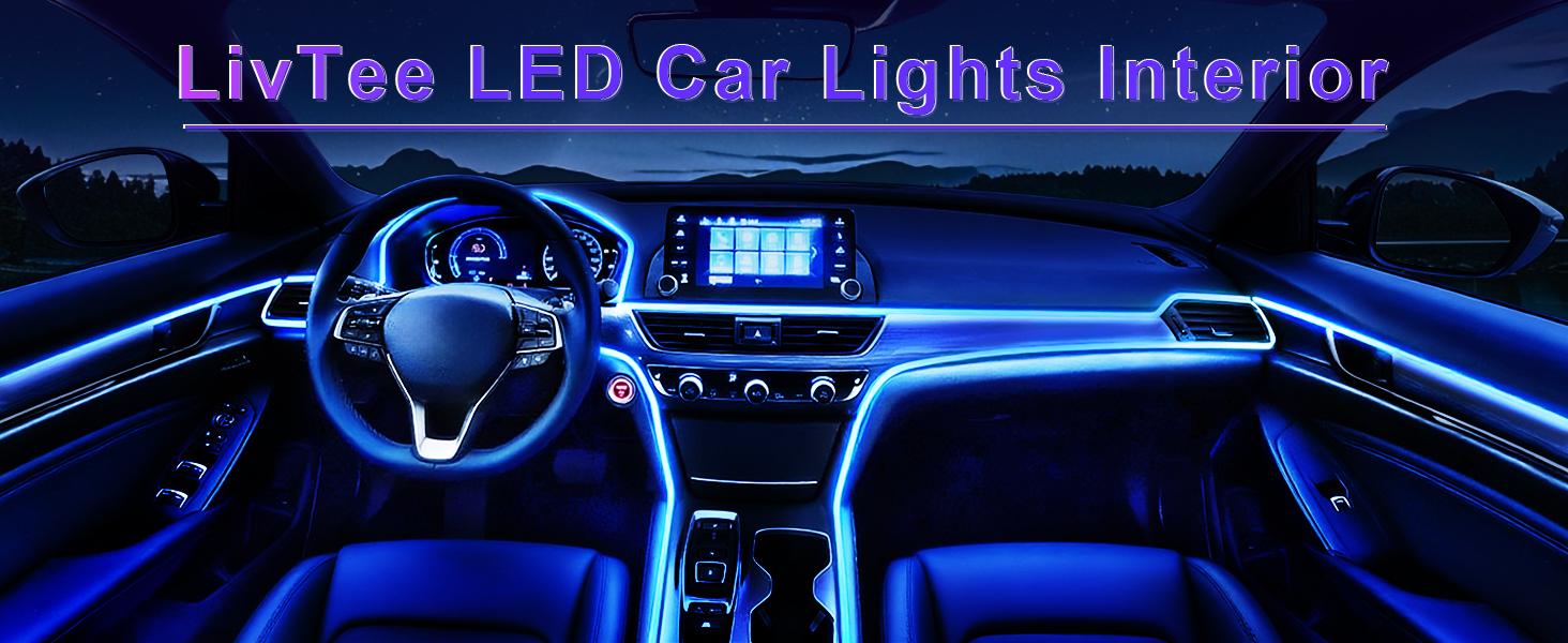 LivTee Smart Car LED Interior Lights with USB Port, LED Strip Fiber Optic Lights, Wireless App Control, Sync to Music, Car Accessories Gifts for Women and Men, 5 in 1