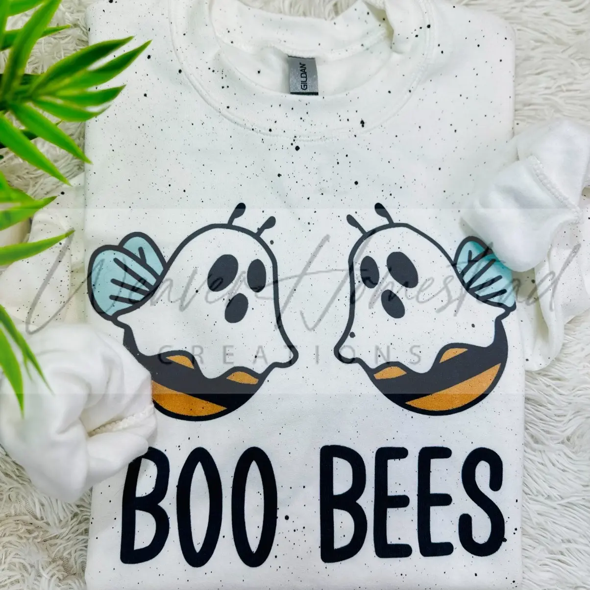 Boo Bees White w/ Black Splatter Crewneck