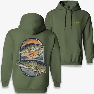 Bad Bass Style Fishing Hoodie Vintage Largemouth Bass Lake Scene Graphic Pullover Sweatshirt – For Bass Anglers & Freshwater Fishing Lovers | Gift for Dad, Husband, Fishermen