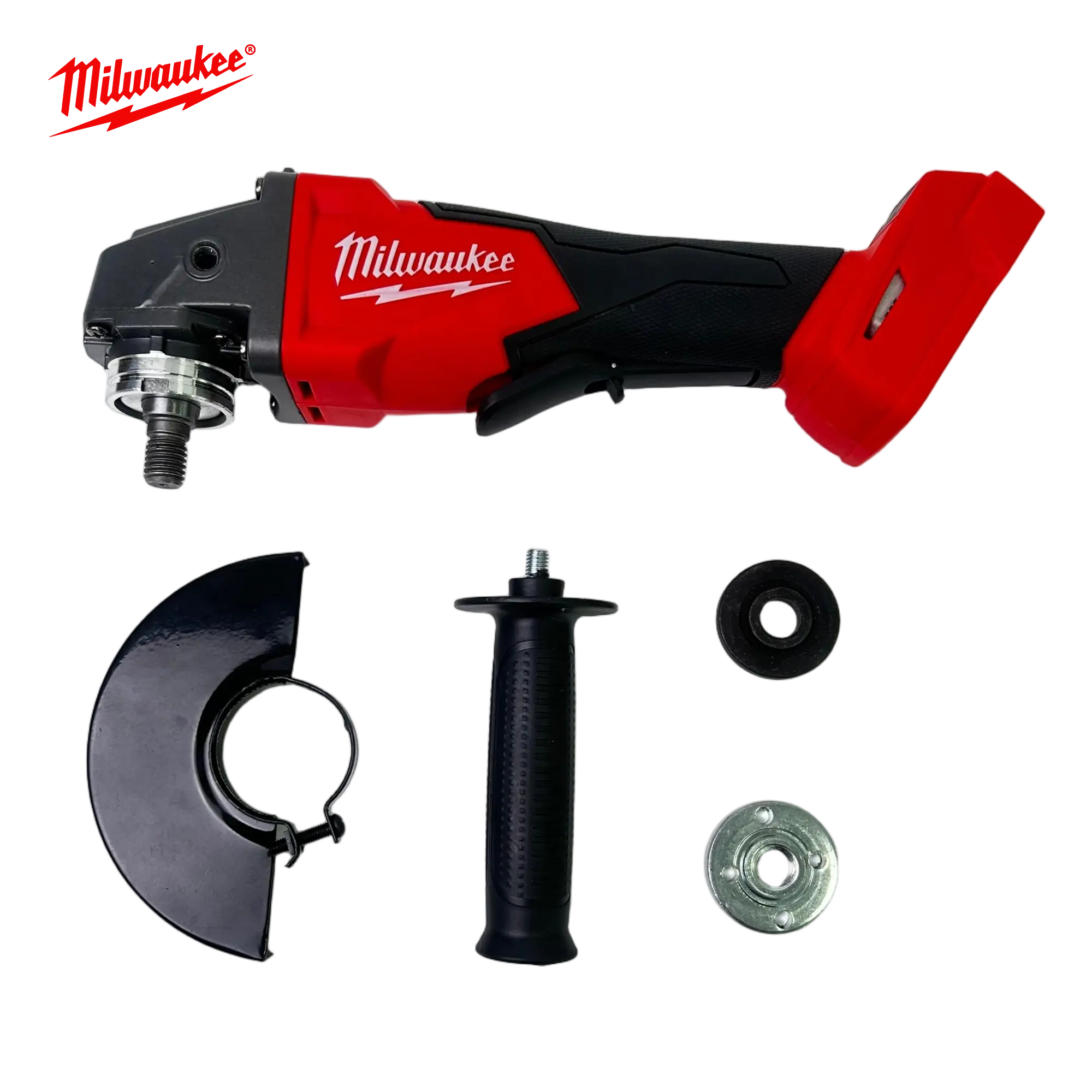 Milwaukee M18 125mm Angle Grinder with Electronic Brake and Tool-Free Guard, Suitable for Cutting Steel, Grinding Welds, and Polishing Concrete Surfaces on Construction Sites.