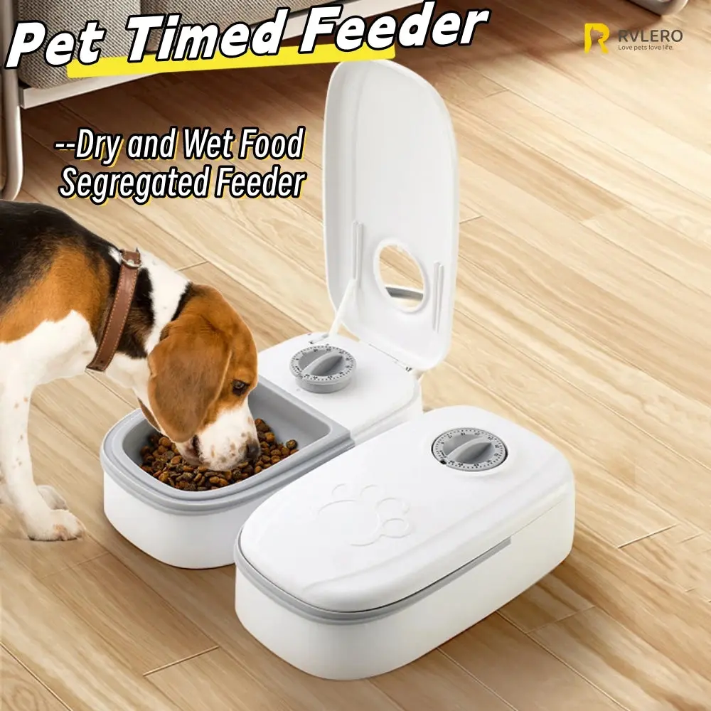 Timed Automatic Pet Feeder with Dual Separate Bowls – Dry & Wet Food Dispenser for Dogs & Cats