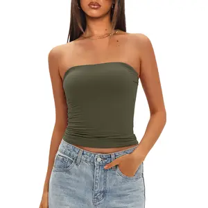 Darong Women's Padded Strapless Crop Top - Built-in Bra, Double-Lined Bandeau Tank Top for Going Out - Summer 2025