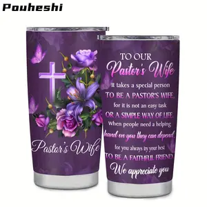 1pc a 20-Ounce Double-Layer Insulated Stainless Steel Water Cup, Designed to Be Shatterproof And Sealable, Complete with a Lid. Made from 304 Stainless Steel, Featuring Letter Prints with a Theme for a Pastor'S Wife