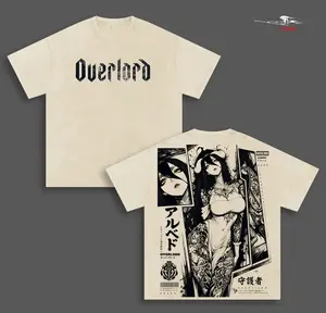 Albedo Overlord Anime Double Printed Vintage Washed Tee Unisex Oversize Anime Manga Washed Heavyweight Cotton T-shirt