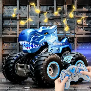Remote Control Dinosaur Car, Rechargeable 4WD Off-road Toy with Light & Spray, Birthday Gift