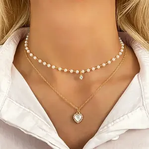Gold Pearl Necklaces Set for Women Dainty 14K Gold Plated Layered Pearl Necklaces Gifts for Women Gold Trendy Jewelry Gifts