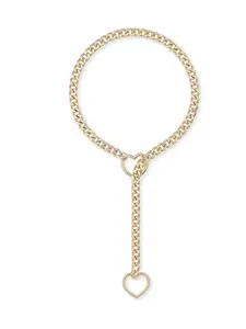 Real Gold Brass Plated 14k O Ring Slider Chain Necklace Hip Hop Heart Punk Rock Cuban Long Necklace Fashion Necklace Heart Shaped Pendant