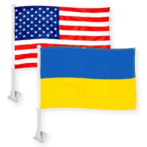 G128 Combo Pack: American USA Car Flag & Ukraine Ukrainian Car Flag 11x17 In | Both Double Sided Printed 150D Polyester | Flagpole Included | Perfect for Festival Celebrations, Parades