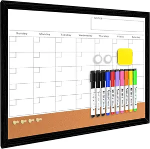 Monthly Calendar Dry Erase Board for Wall, 17''x13'' Whiteboard with Black  Framed,  White Boards, 2in1 White Board Cork Board Combo